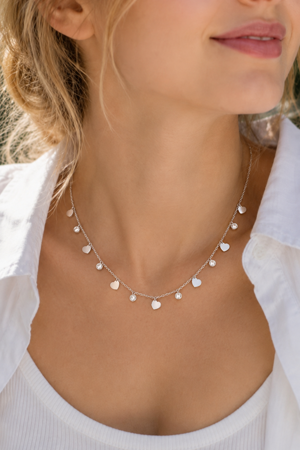 Heart & Crystal Charm Necklace